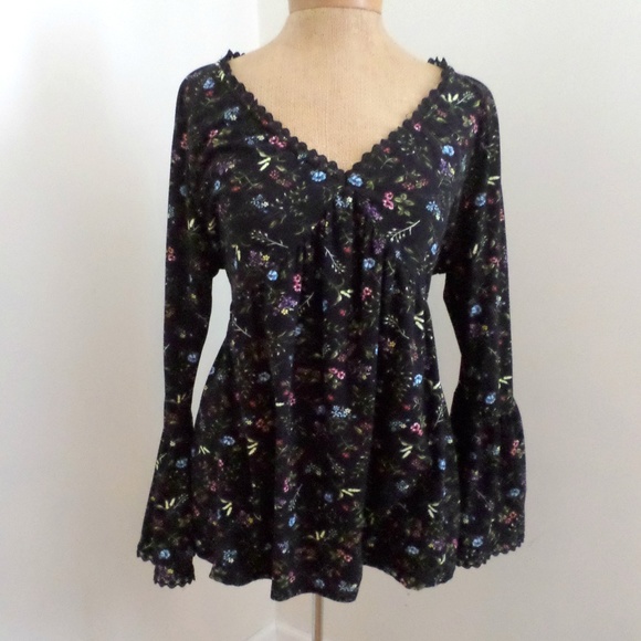 No Boundaries Tops - No Boundaries Black Floral Hippie Gypsy Blouse